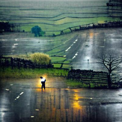 Solitary Yorkshire Terrier in Rain