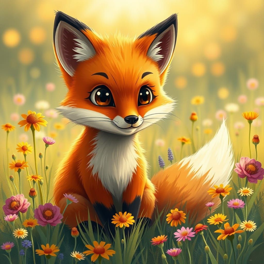 Whimsical Fox in a Sunny Meadow