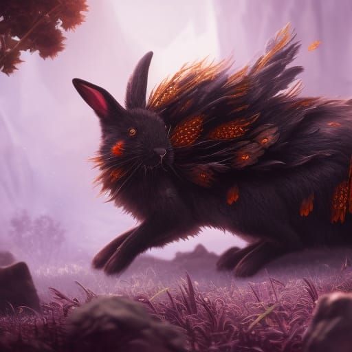 Flowering Black Bunny Fantasy Concept Art