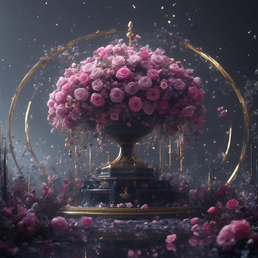 Golden Flowers Matte Painting in Fantasy Style