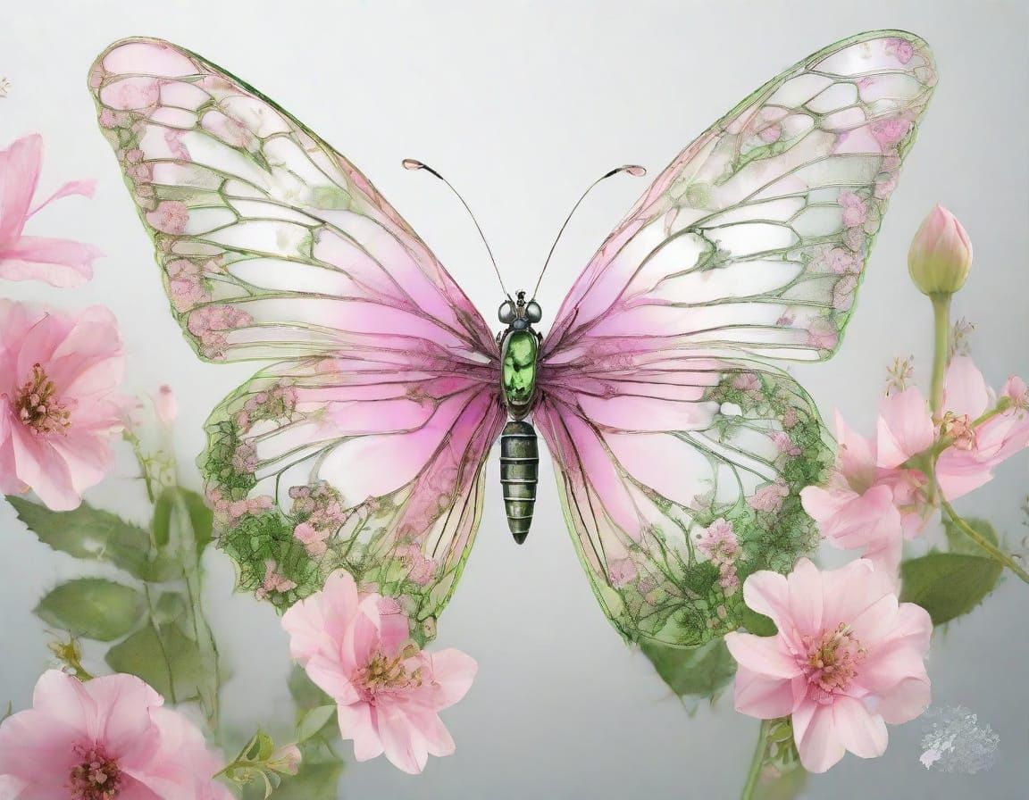 Delicate Butterfly with Floral Wings in Dreamlike Style