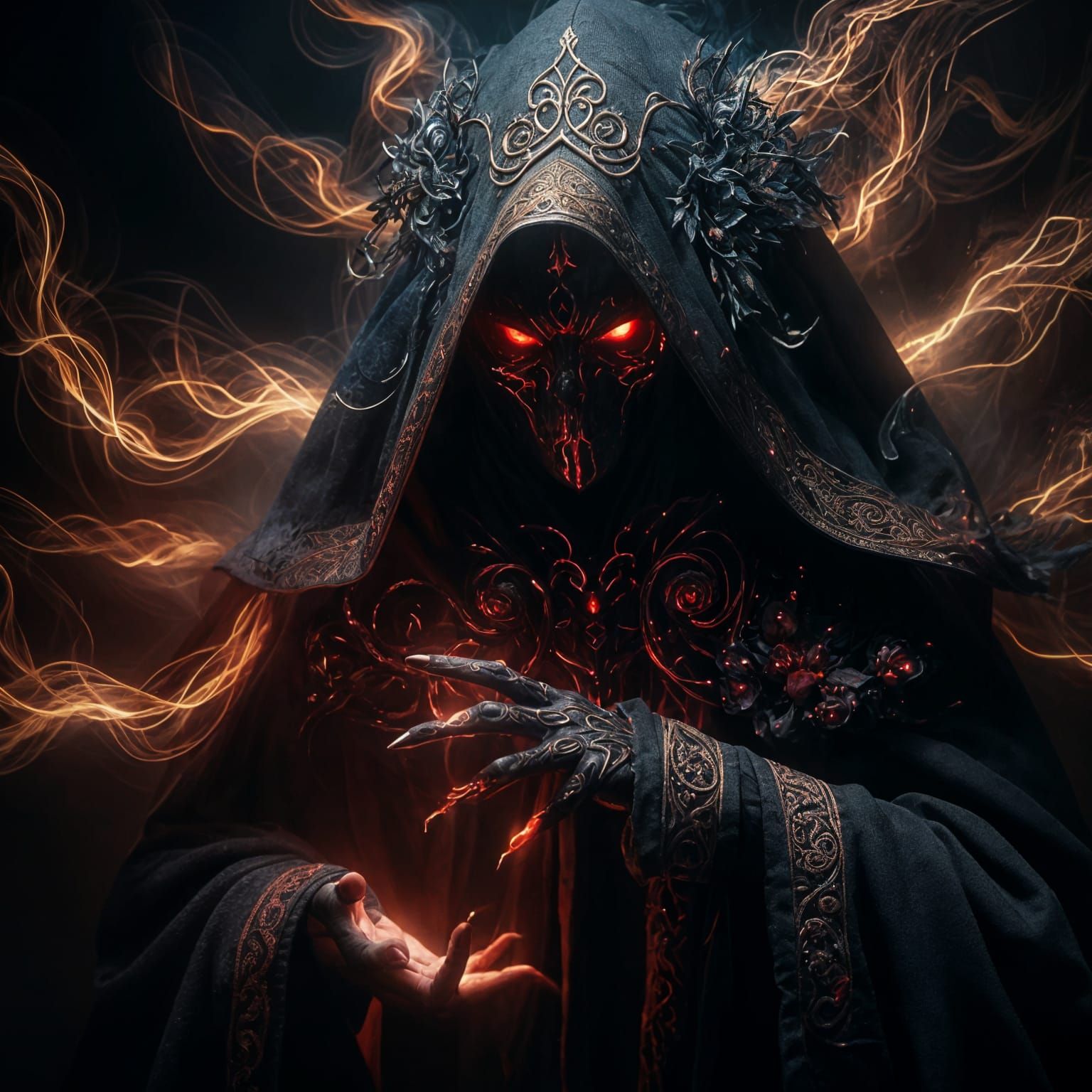 Ethereal Figure of Mystery Illuminated by Golden Fire