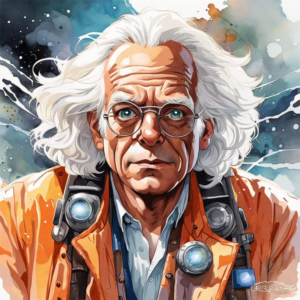 Detailed Doc Brown Watercolor Illustration