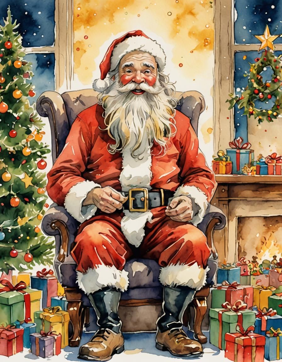 Santa's Toy-Filled Beard: A Retro Christmas Portrait