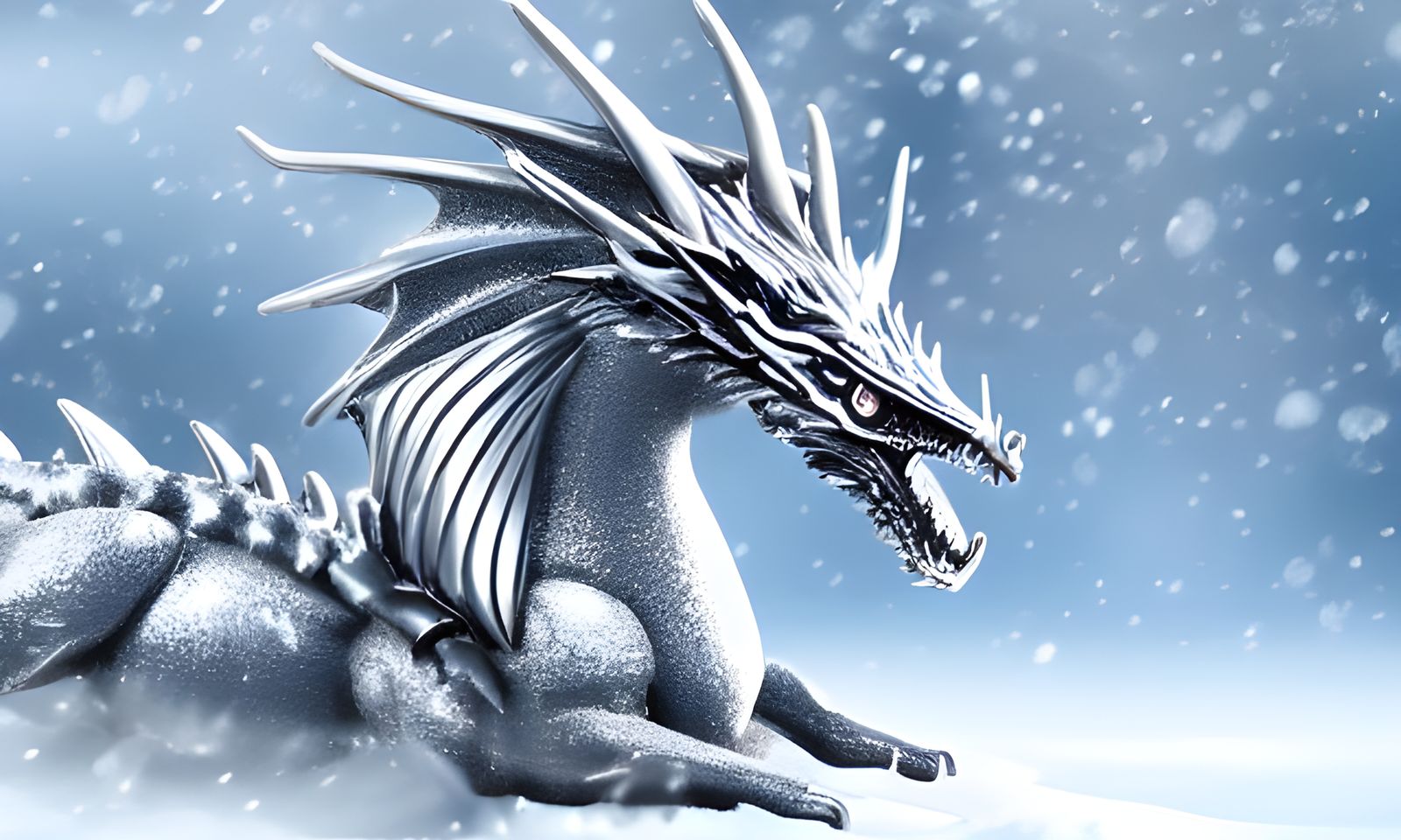 Photorealistic Silver Dragon in a Snowy Landscape