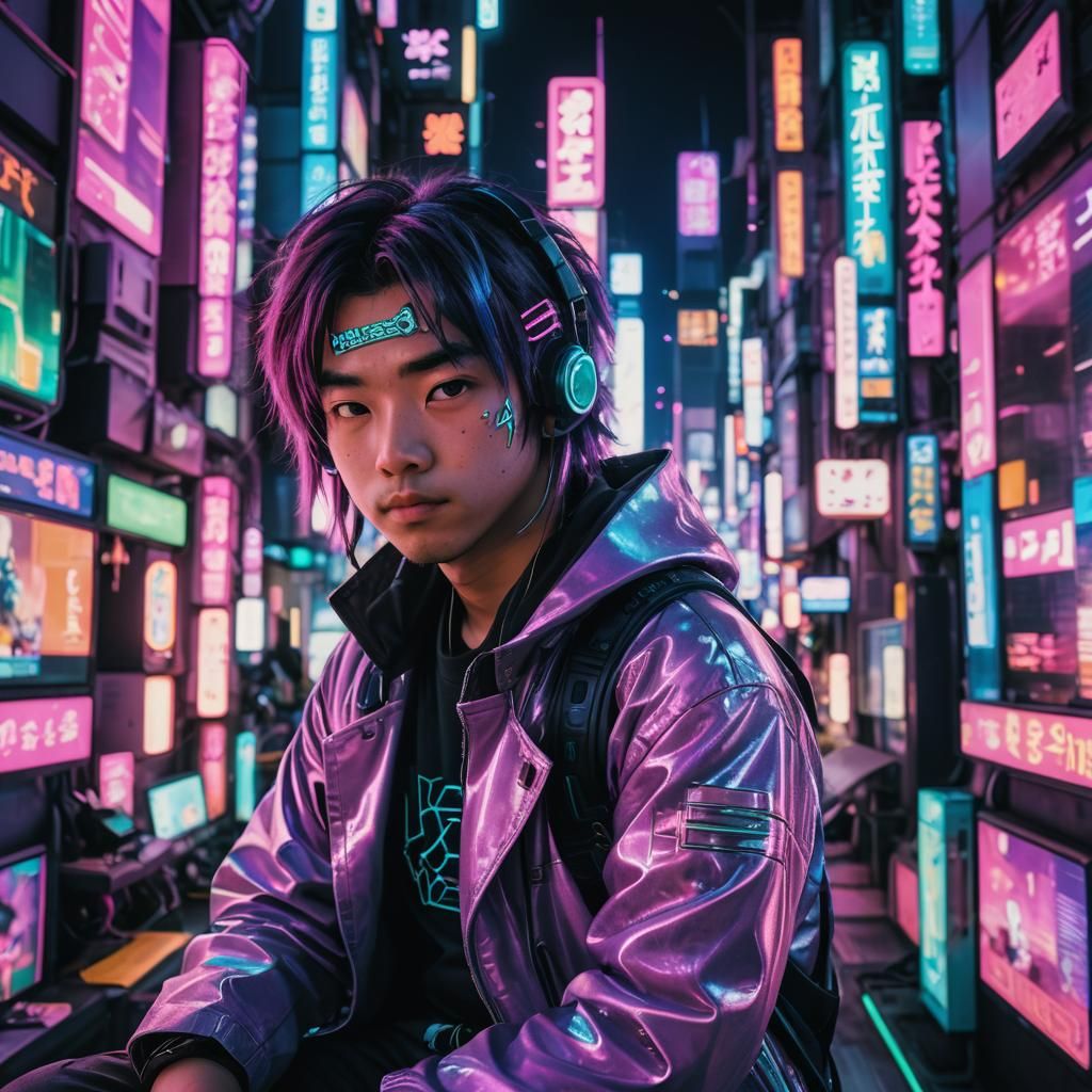 Cyberpunk Otaku Portrait in Futuristic Tokyo