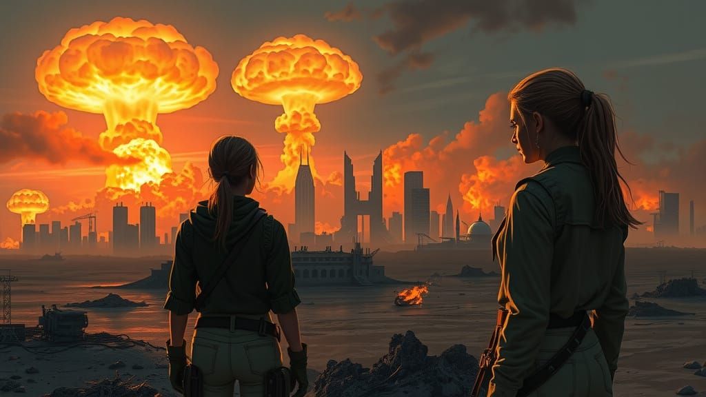 Apocalyptic Dwellers Gaze Upon Nuclear Inferno in Post-Apoca...