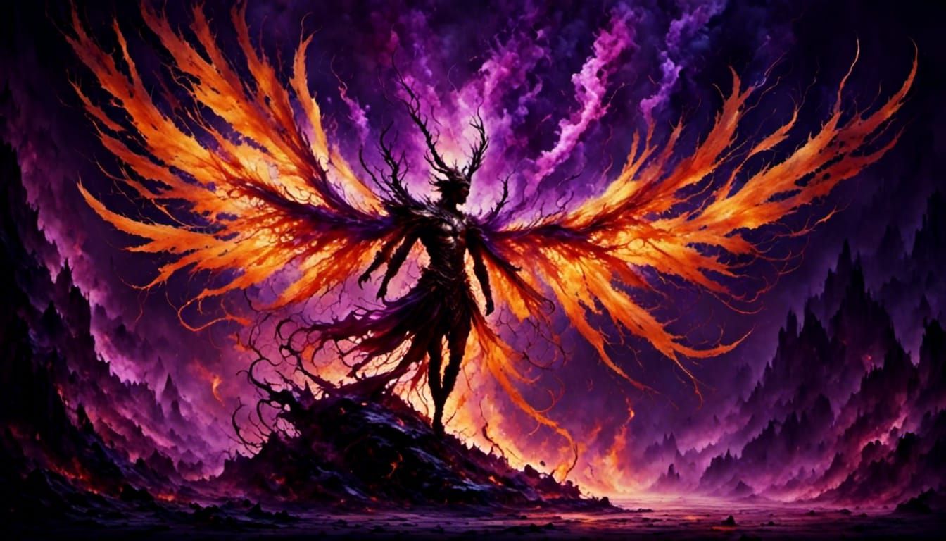 Golden Fire God with Valkyrie Wings