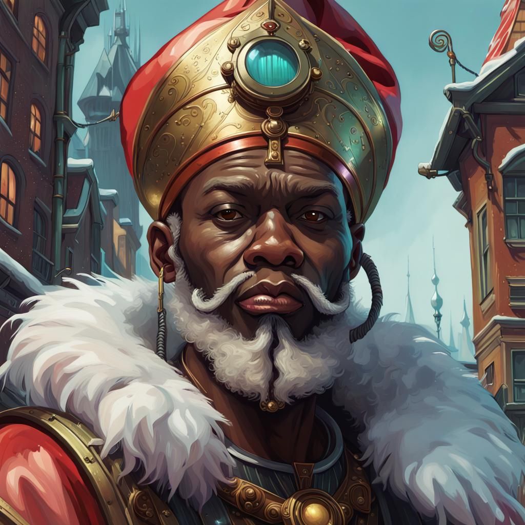 Cyberpunk Santa Claus Portrait in Clair-obscur Style