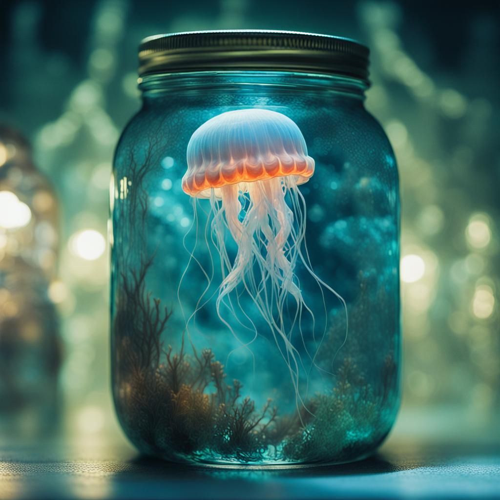 Underwater Mason Jar Scene in Surrealist Style