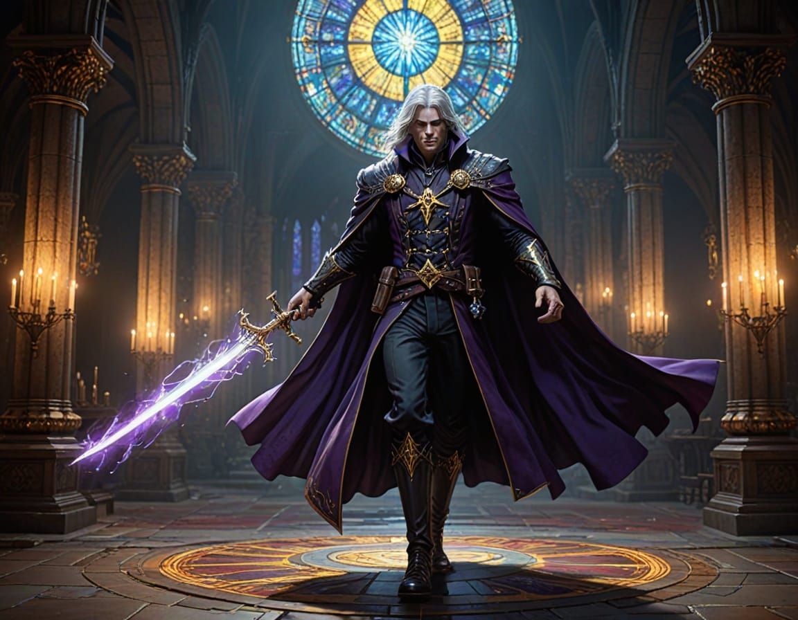 show full body Alucard vampire  flying white hair glowing bl...