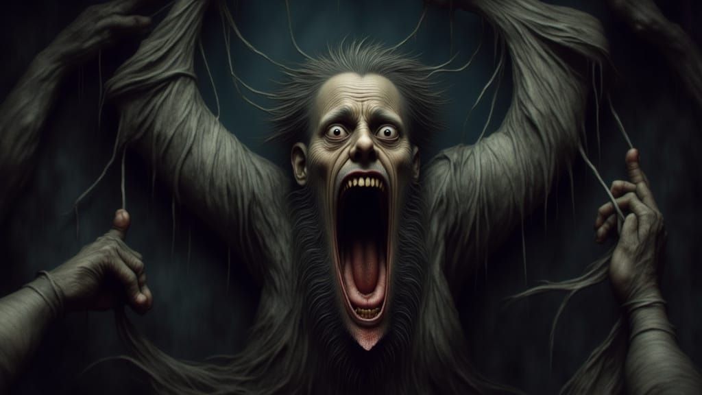 Hyperrealistic Dungeon Scene of Man Screaming