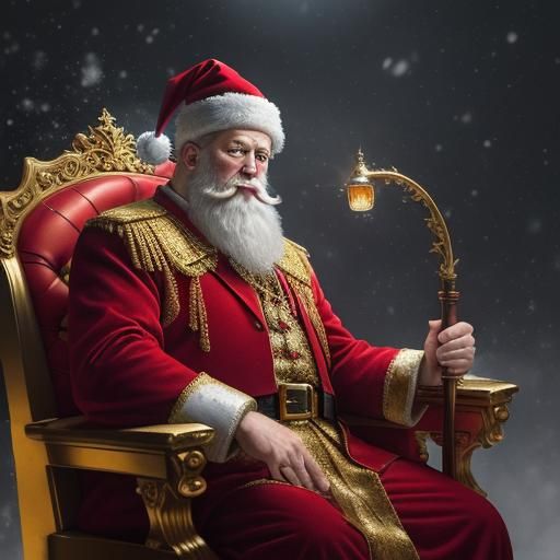 Santa Claus on Throne in Winter Wonderland