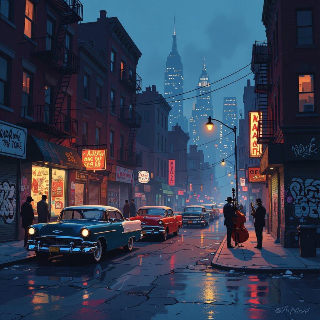 1970s Animation Style: Grimy City at Dusk