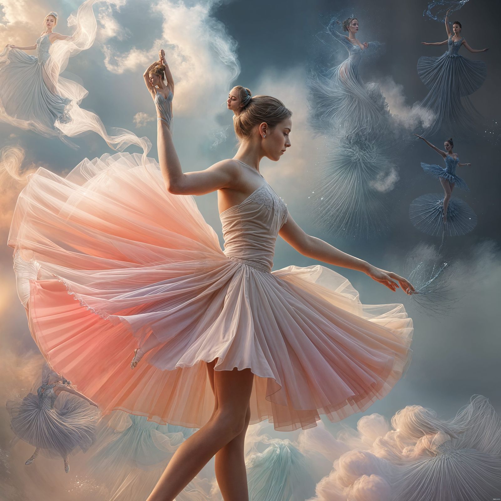 Ballerina in Whimsical Summer Clouds