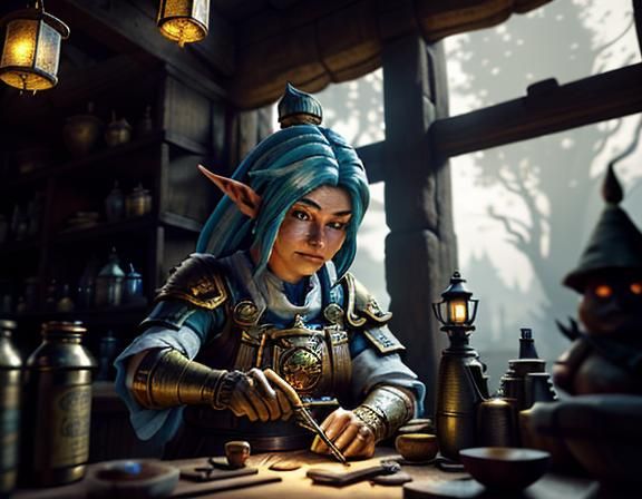 Gnome Repairing Automaton in Mystical Workshop