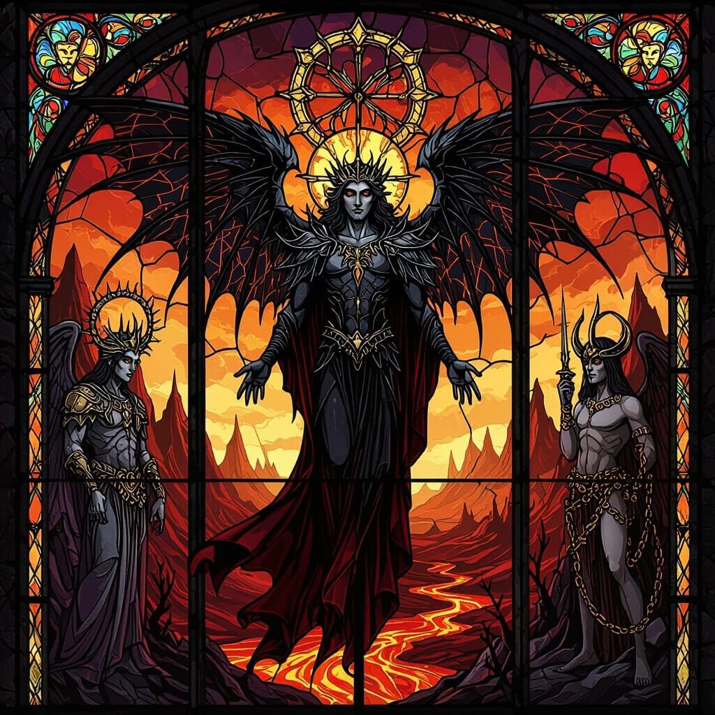 Infernal Gothic Stained Glass of Fallen Angel