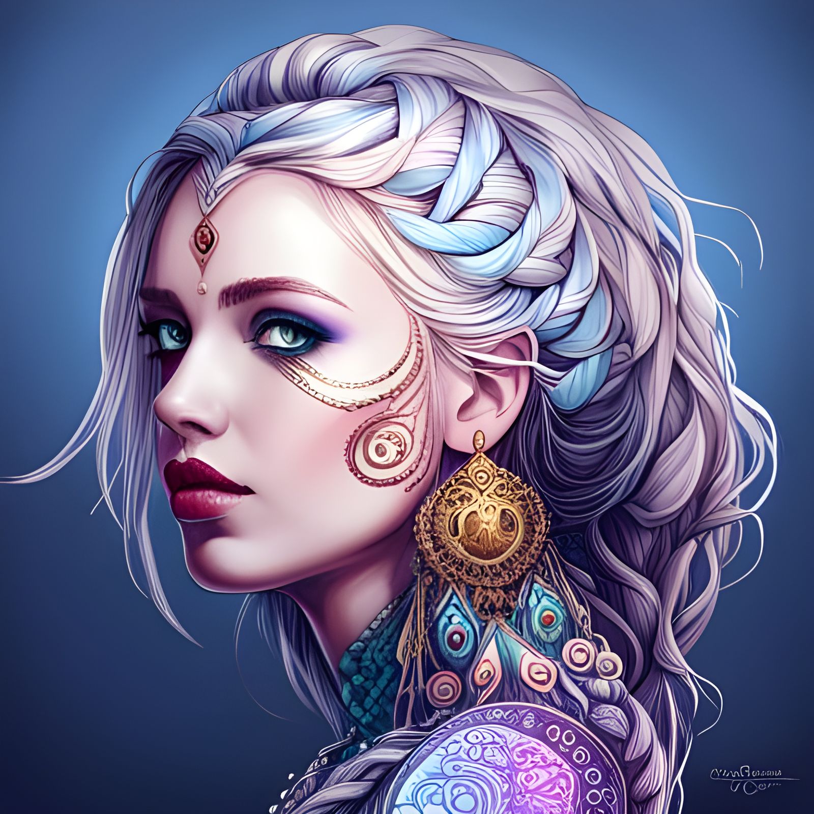 Steampunk Cybernetic Aztec Princess in Digital Painting