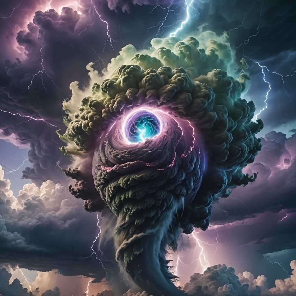 Luminous Orb Above Tornado in Hyper-Realistic 3D