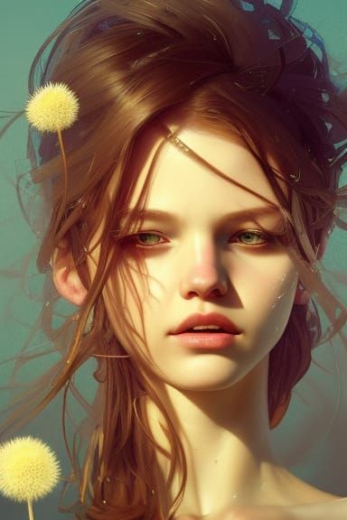 Dandelion Girl Portrait in Art Nouveau Style