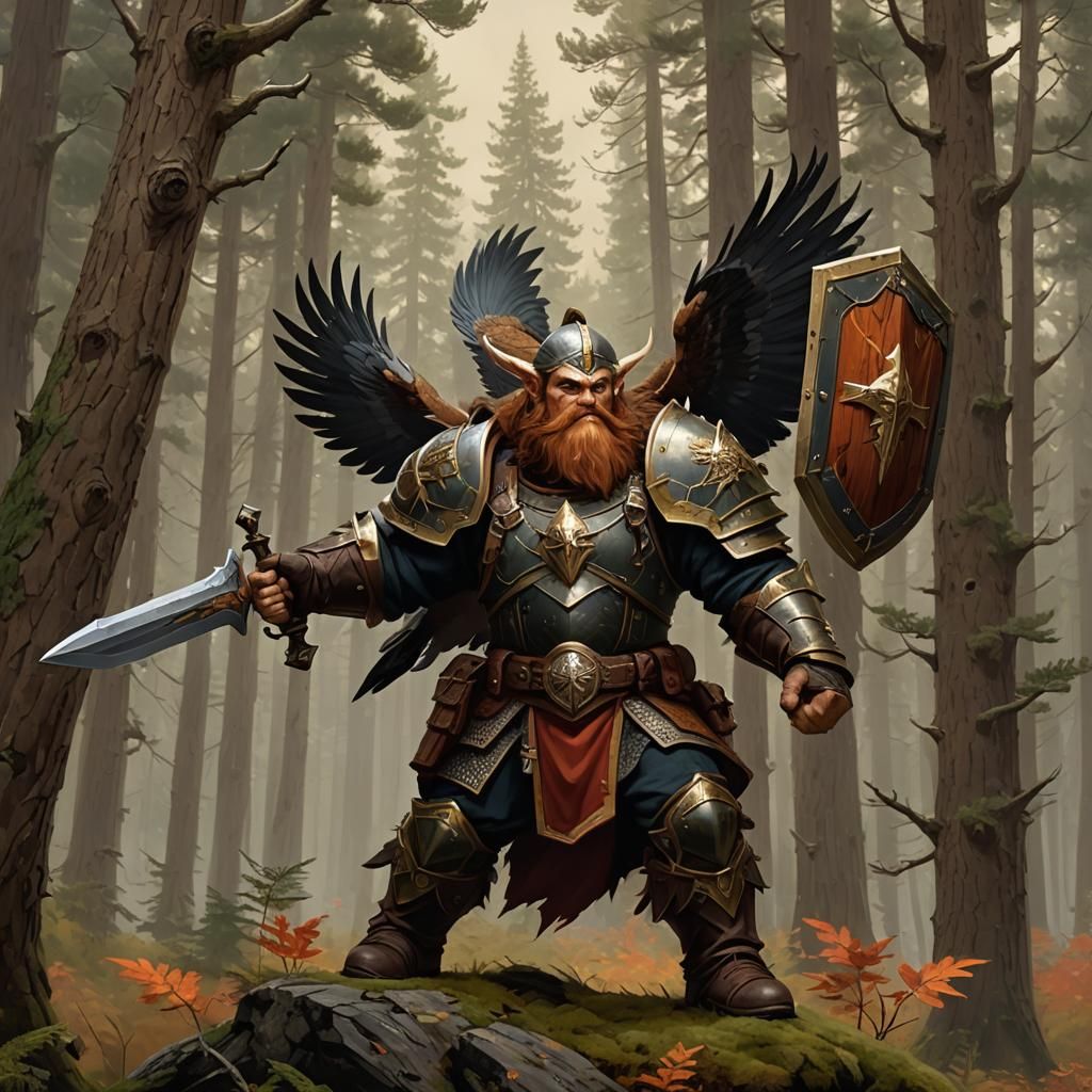 Dwarf Warrior in Autumn Forest Digital Painting