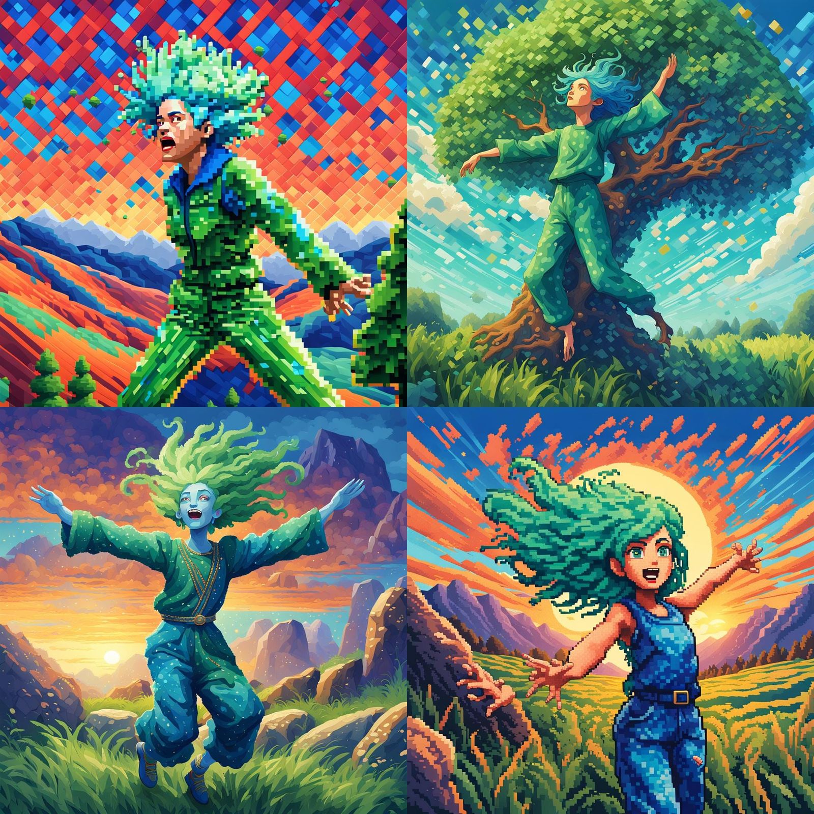 Retro Pixel Art Creature in Blue Jumpsuit