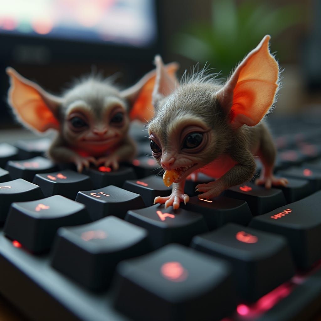 Mischievous Gremlins Invade a Computer Keyboard in a Whimsic...