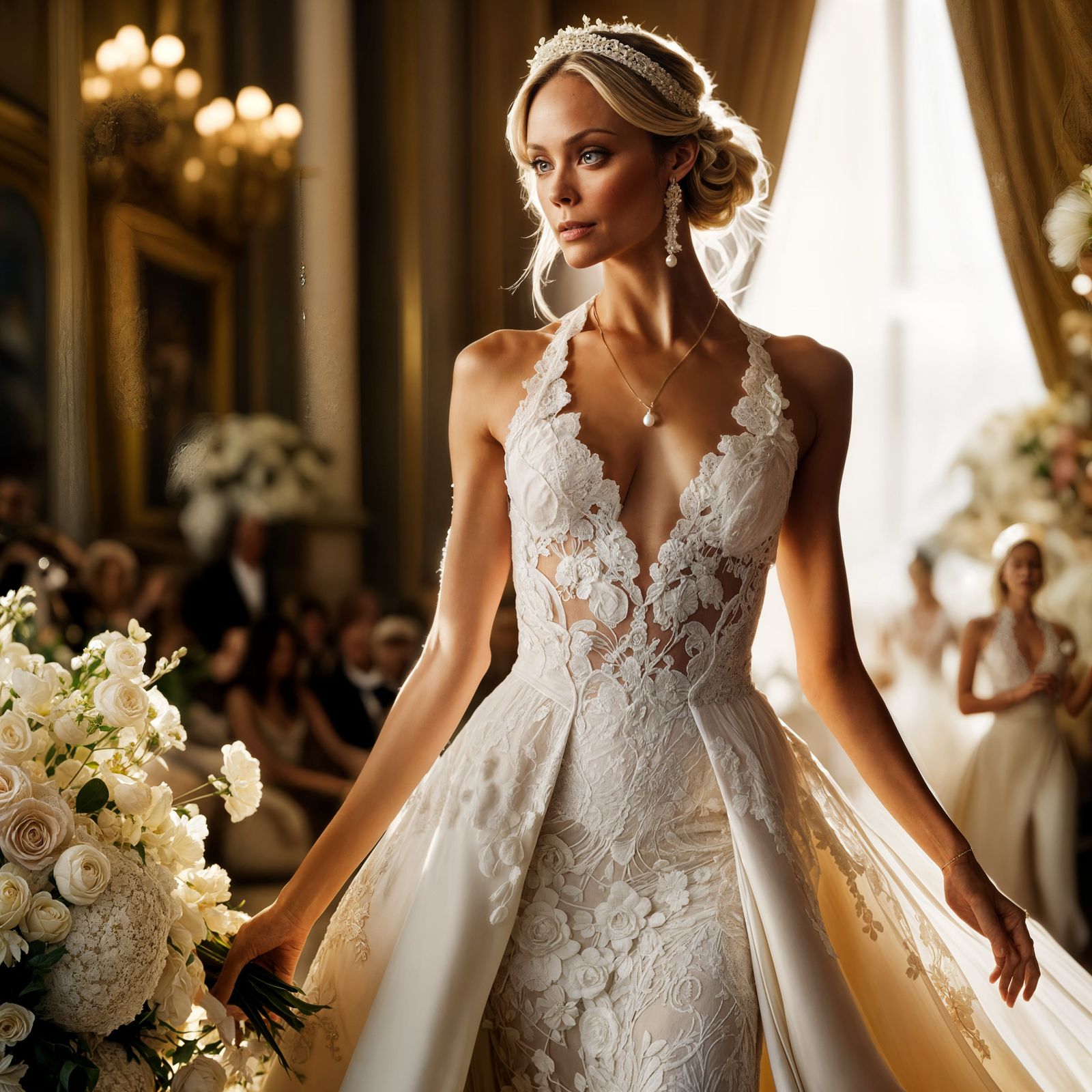 Laura Vandervoort in Elegant Ivory Wedding Dress