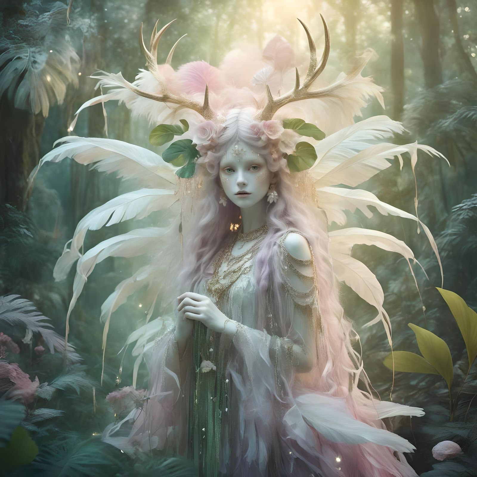 Ethereal Fairy Goddess with Crystal Antlers