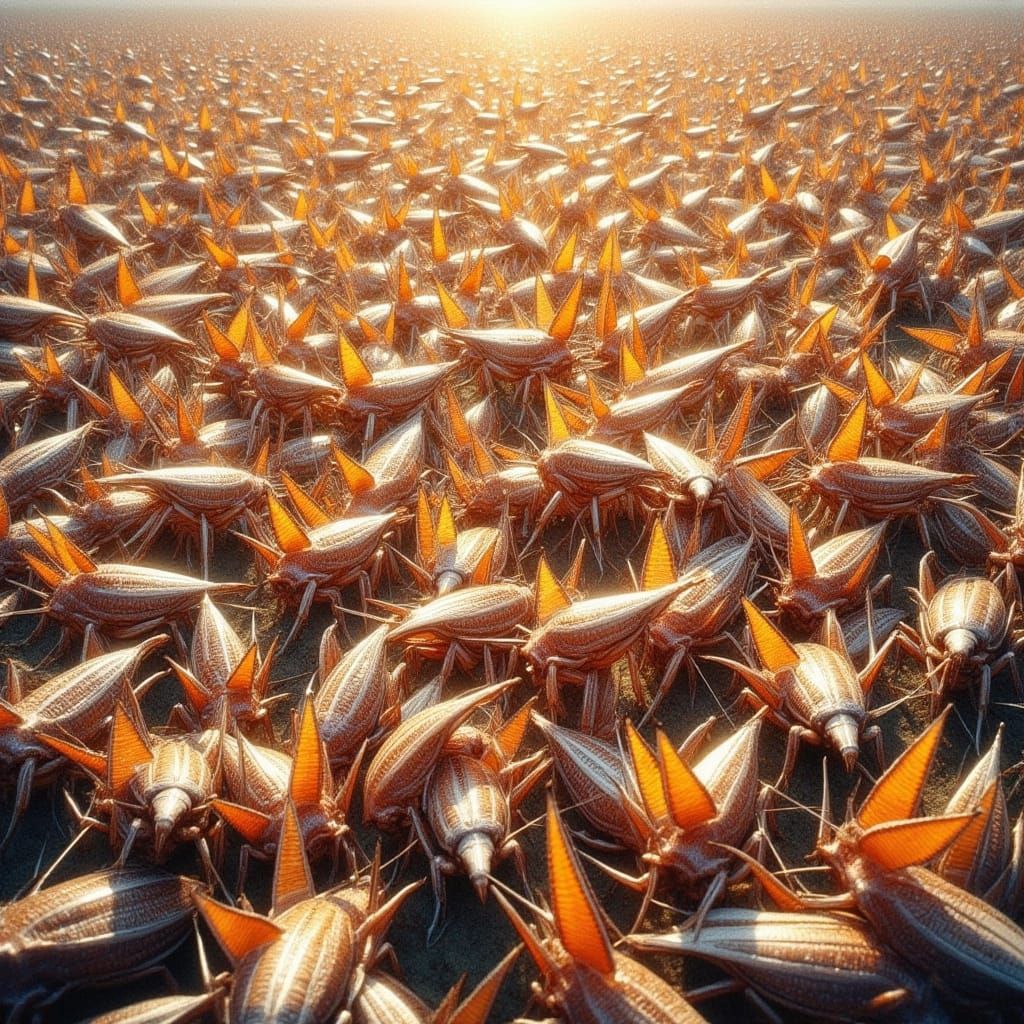 Brown and Tan Mormon Crickets in a Sea of Desert Landscape