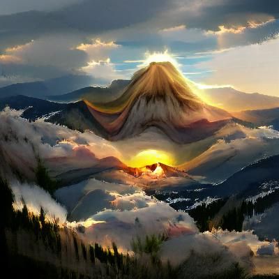 Mountain Sunset with Divine Light Rays