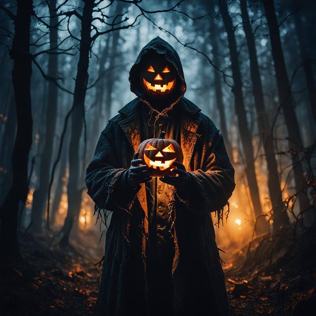 Mystical Figure in Dimly Lit Forest