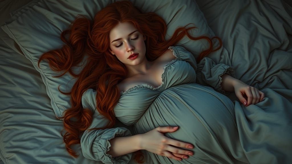 A Young Mother's Restful Slumber in Whimsical 19th Century F...