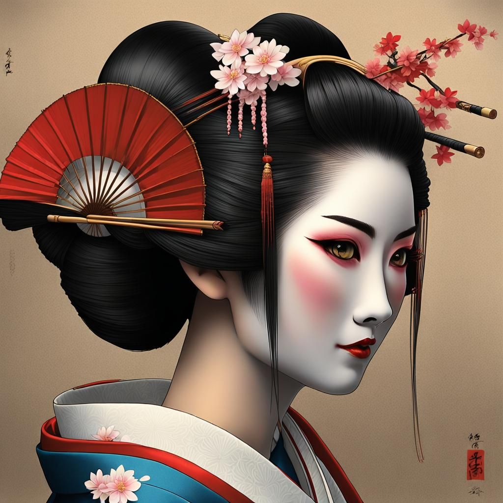 Elegant Geisha in Traditional Japanese Art Style