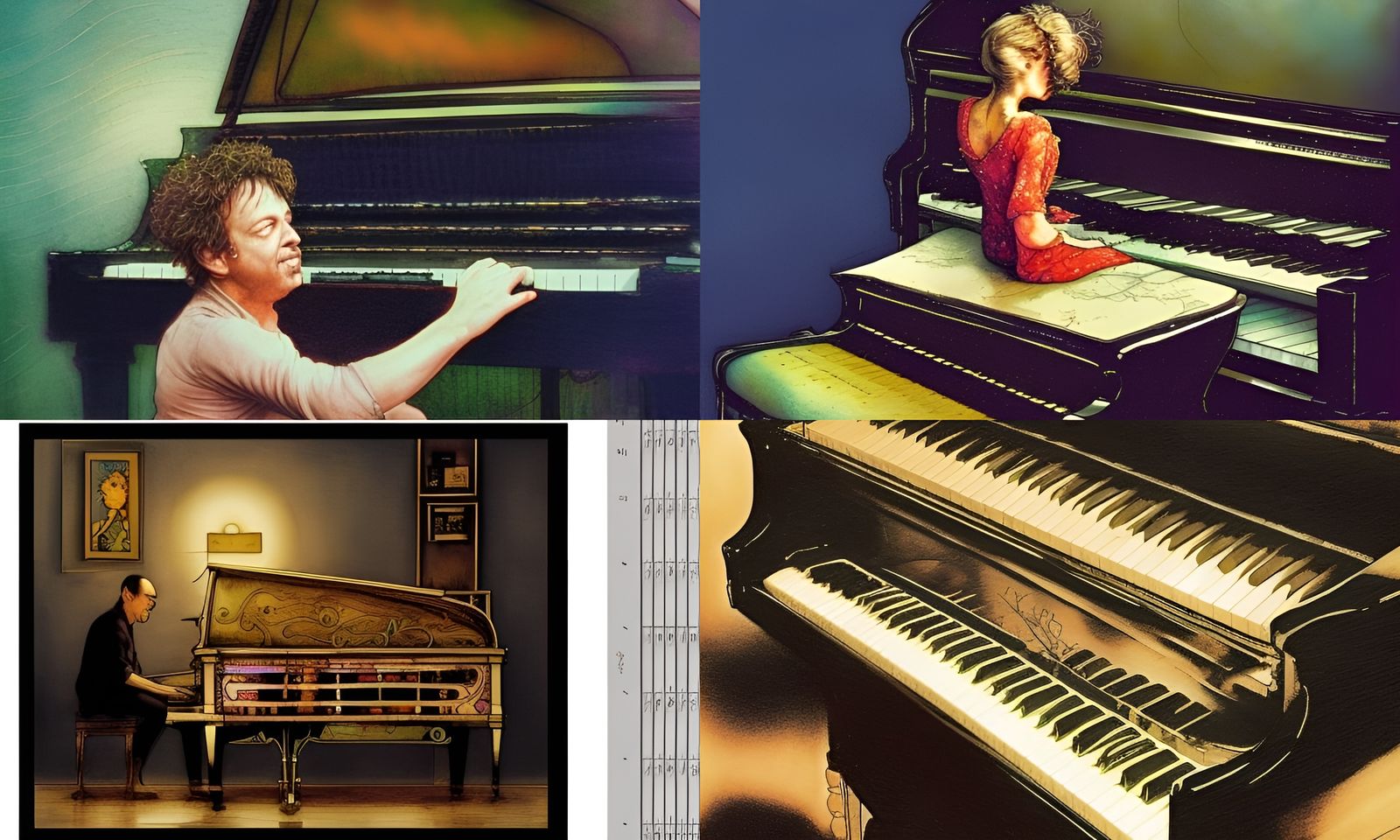 Piano Man: Iridescent Watercolor Digital Art