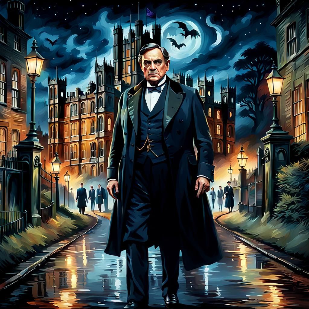 Downton Abbey at Night in Airbrush Style