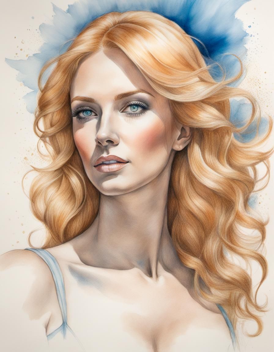 Elegant Woman Portrait in Graphite and Colored Pencil