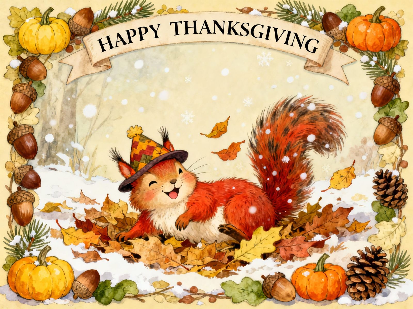 Fluffy Squirrel in Autumn Leaves, Beatrix Potter Style