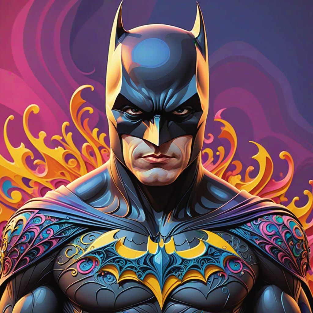 Abstract Fractal Batman in Vibrant Gouache Painting