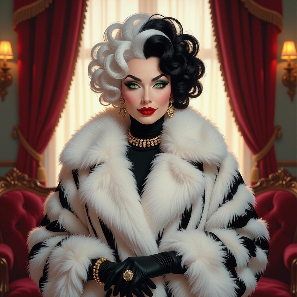 Glamorous Cruella DeVille Portrait in Lavish Room