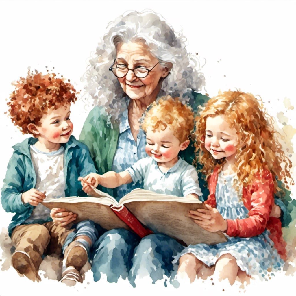 Grandmother Reading to Her Grandchildren