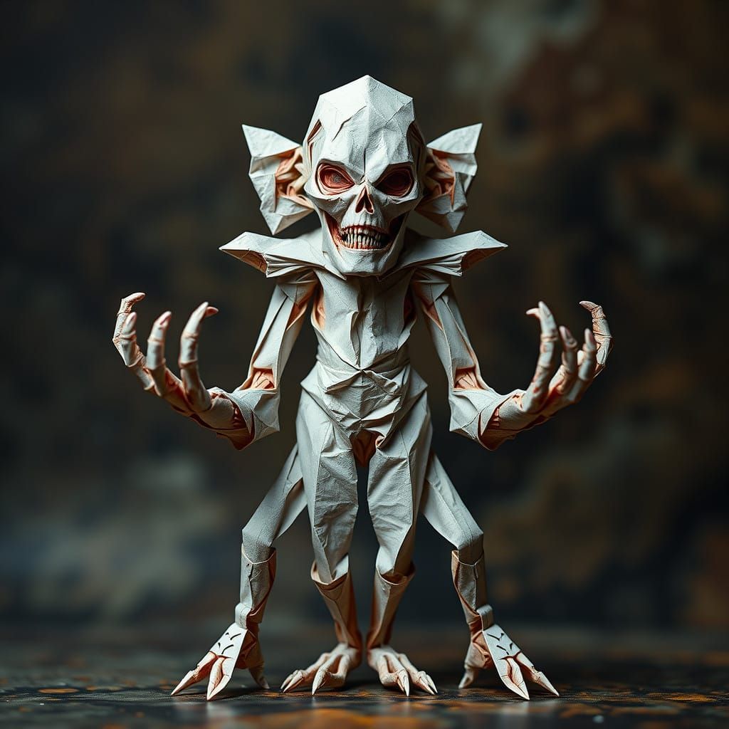 Distorted Origami Abomination in Surrealist Biomechanical St...