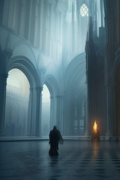 Burning Pentagram in Cathedral: Dark Fantasy Concept Art