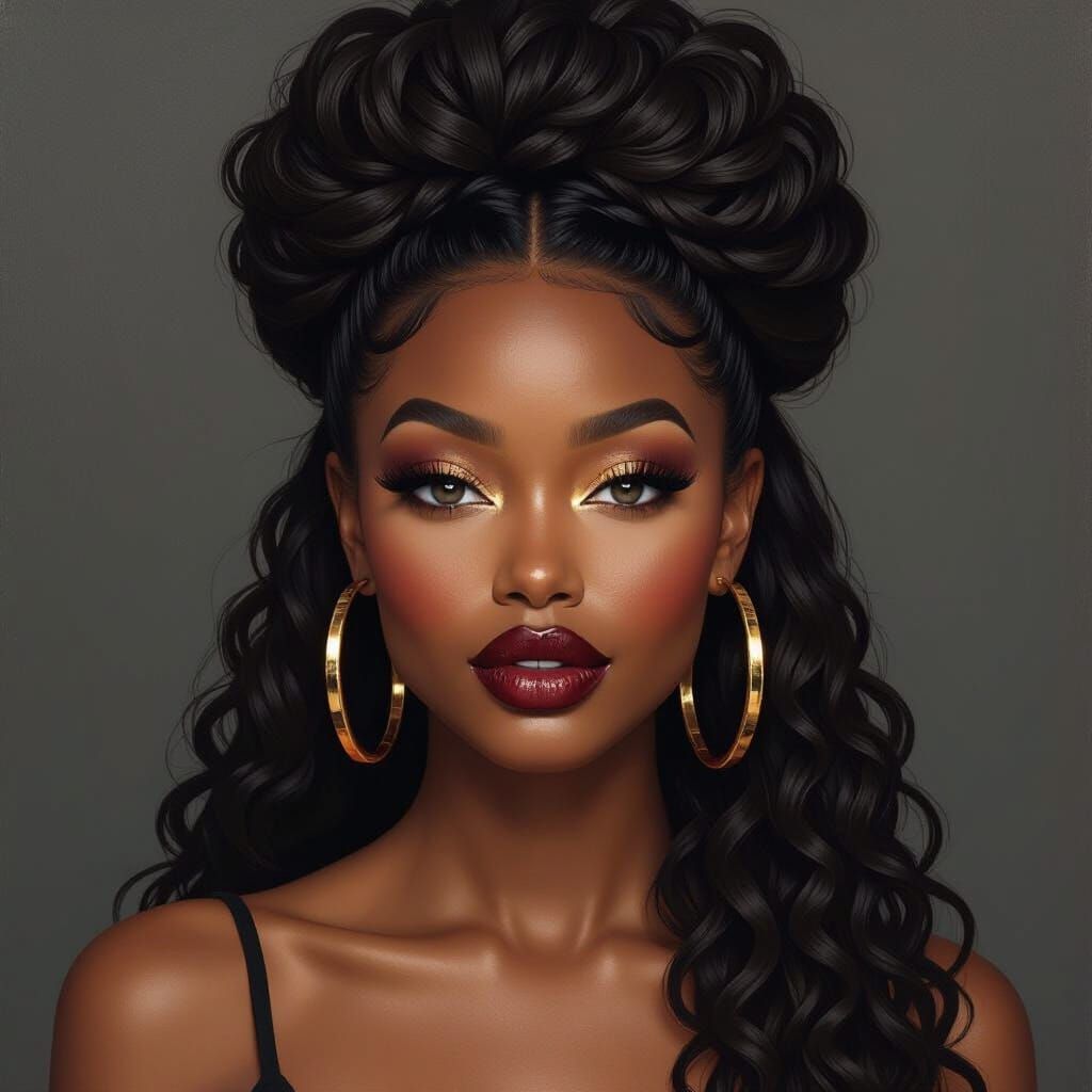 Bold Impasto Portrait of Confident Woman with Gold Accents