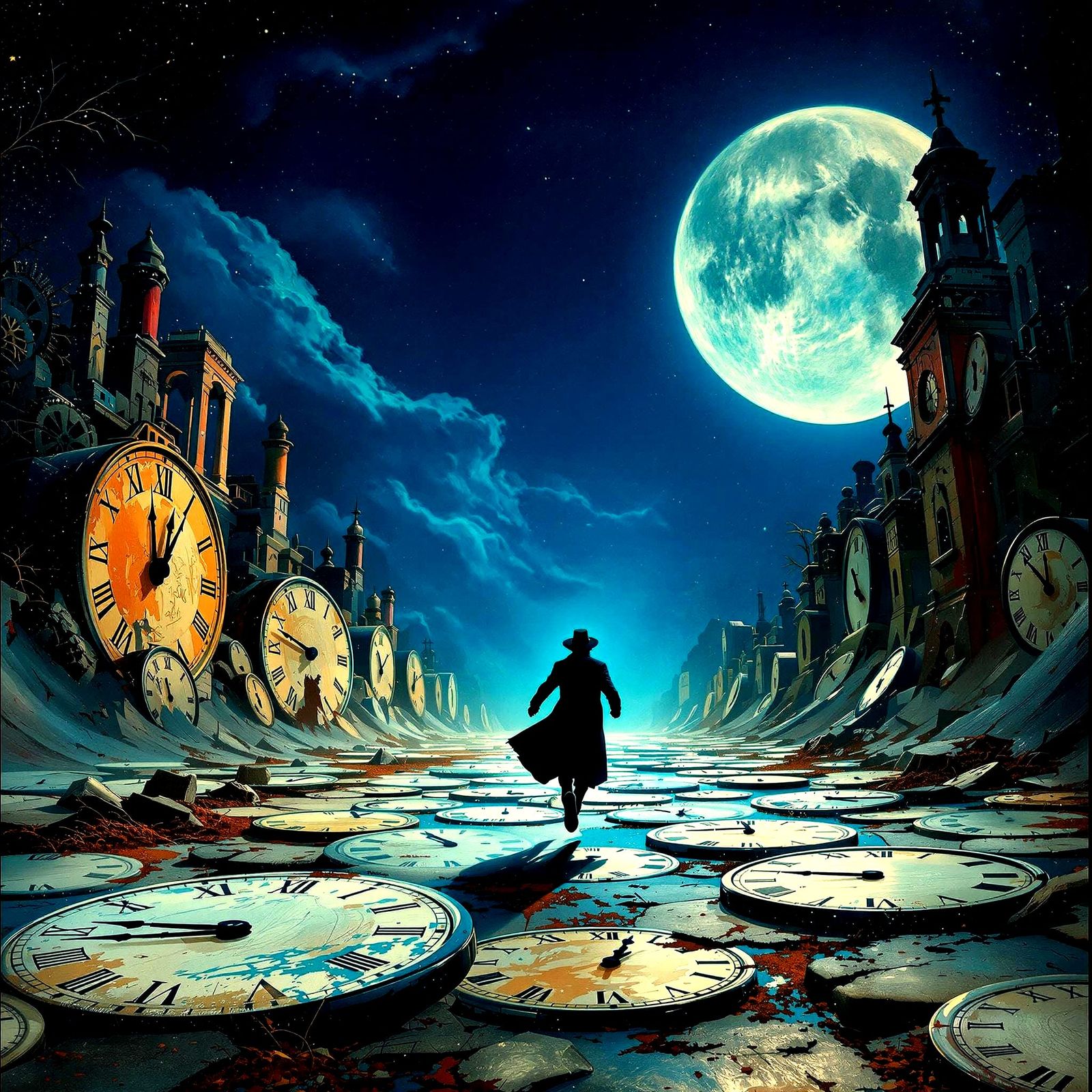 Surreal Runner Emerges from a Melting Clockscape