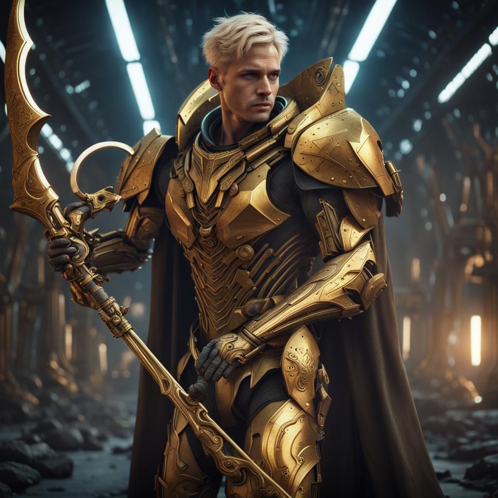 Futuristic Golden Knight with Scythe of Time