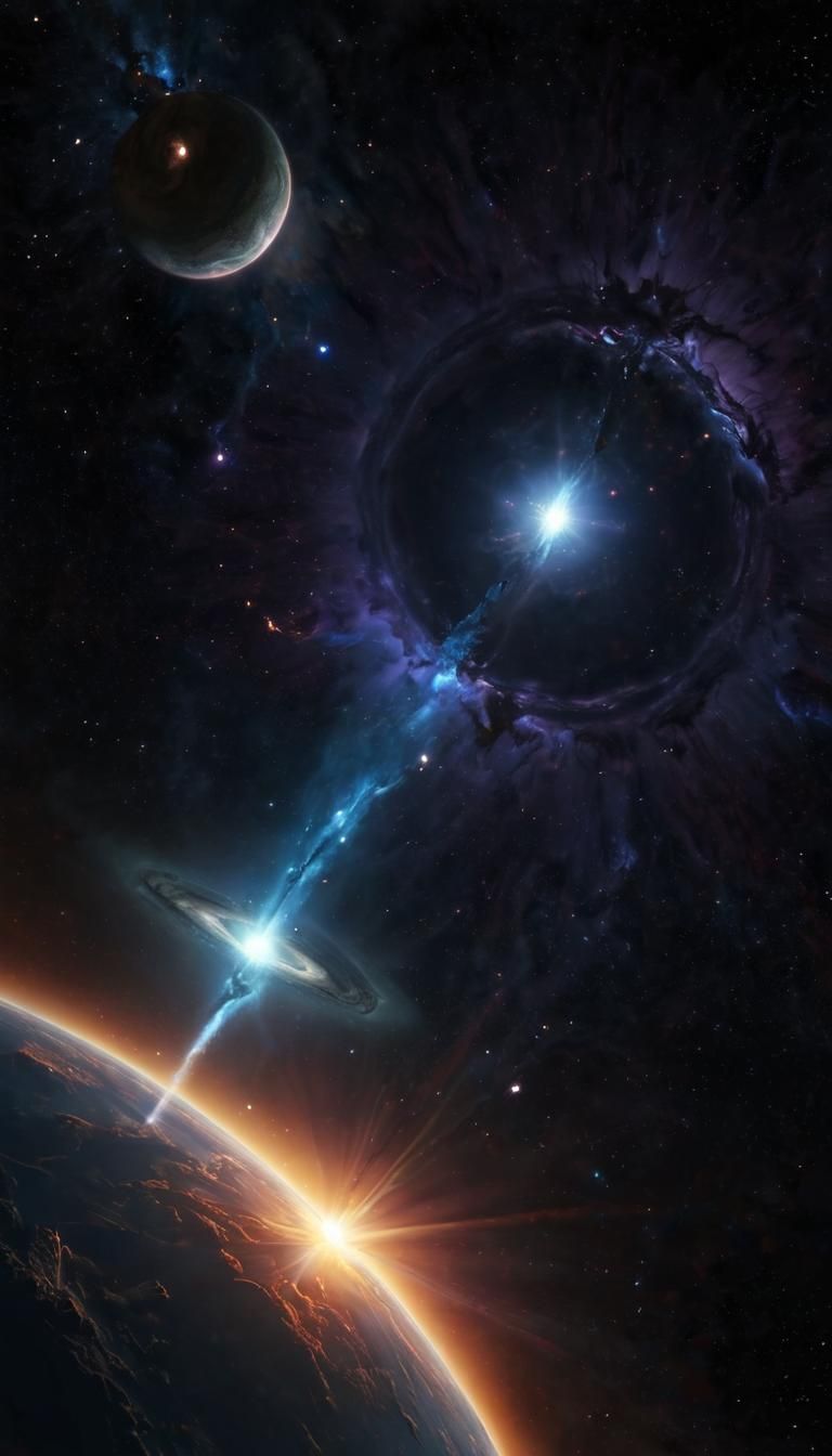 Wormhole Swirling Above Solar System: Sci-Fi Art