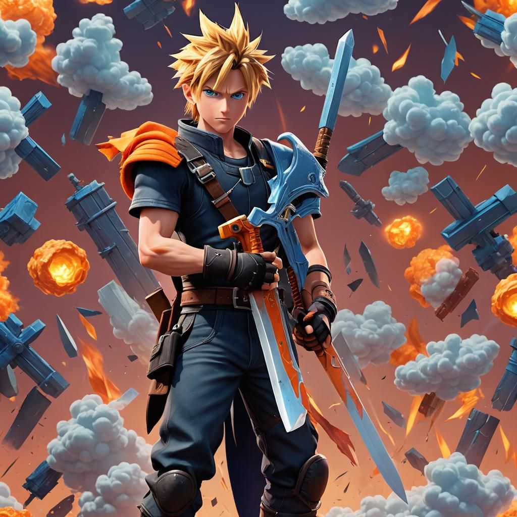Cloud Strife with Buster Sword in 3D Animation