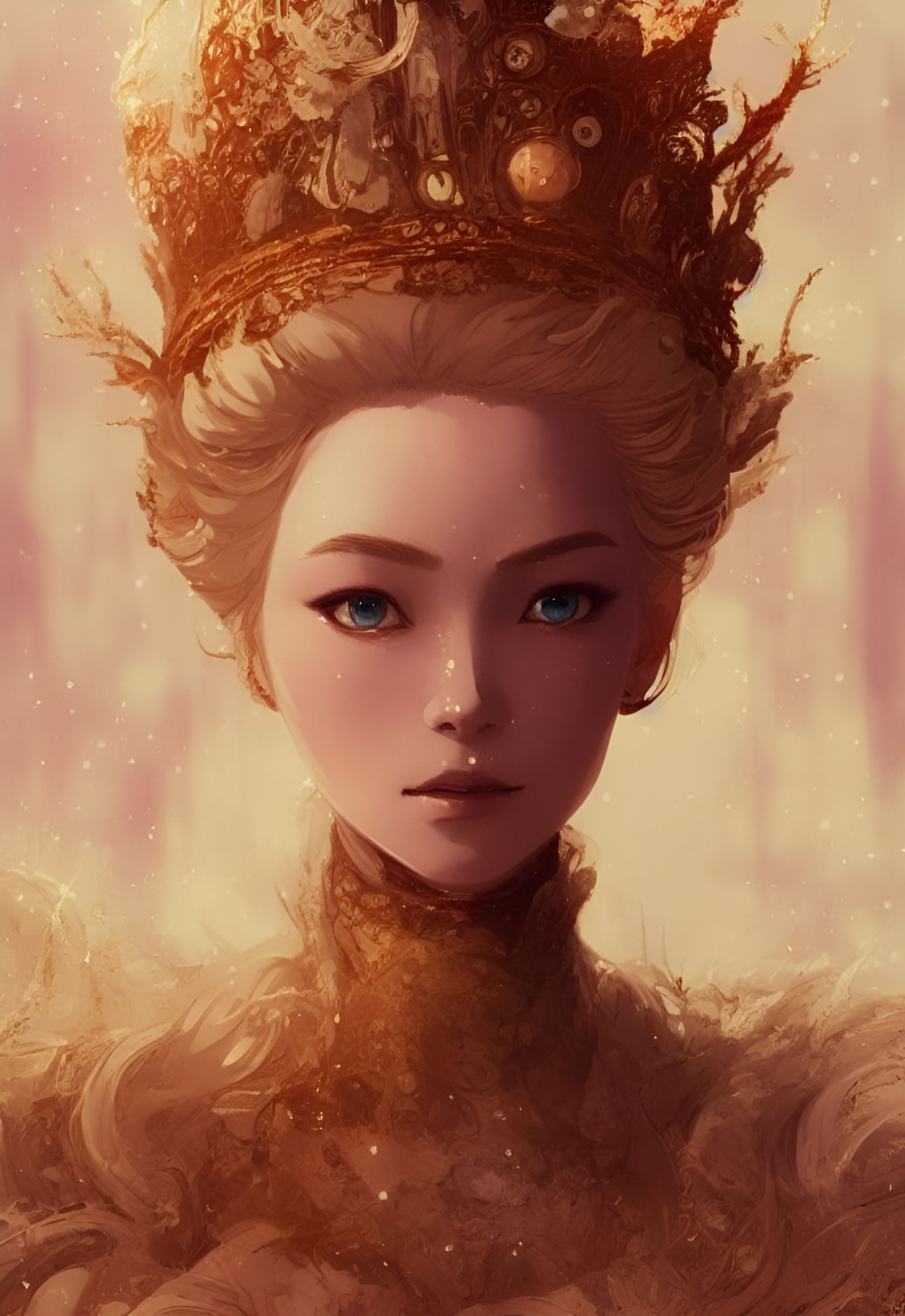Beautiful Snow Queen Portrait in Watercolor Style