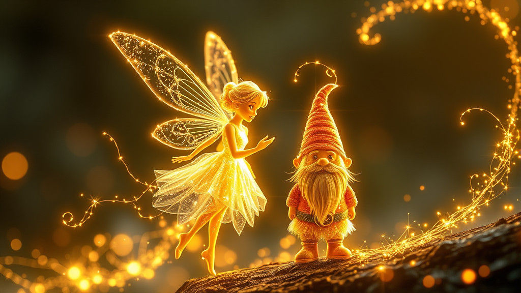 Luminous Fairy and Gnome Duo in Digital Art Style